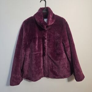 NWT Colleen Lopez Rich Plum Faux Fur Jacket Large